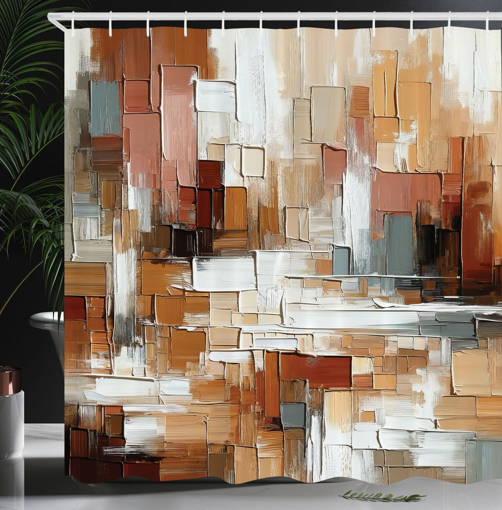 Ambesonne Brown Shower Curtain, Painting Style Abstract and Modern Art Brushstrokes Nude Warm Palette, Cloth Fabric Bathroom Dec