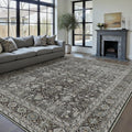 PureCozy Vintage Area Rug 10x14 Black Washable Living Room Large Carpet Non Slip Bedroom Indoor Office Low Pile Traditional Dist