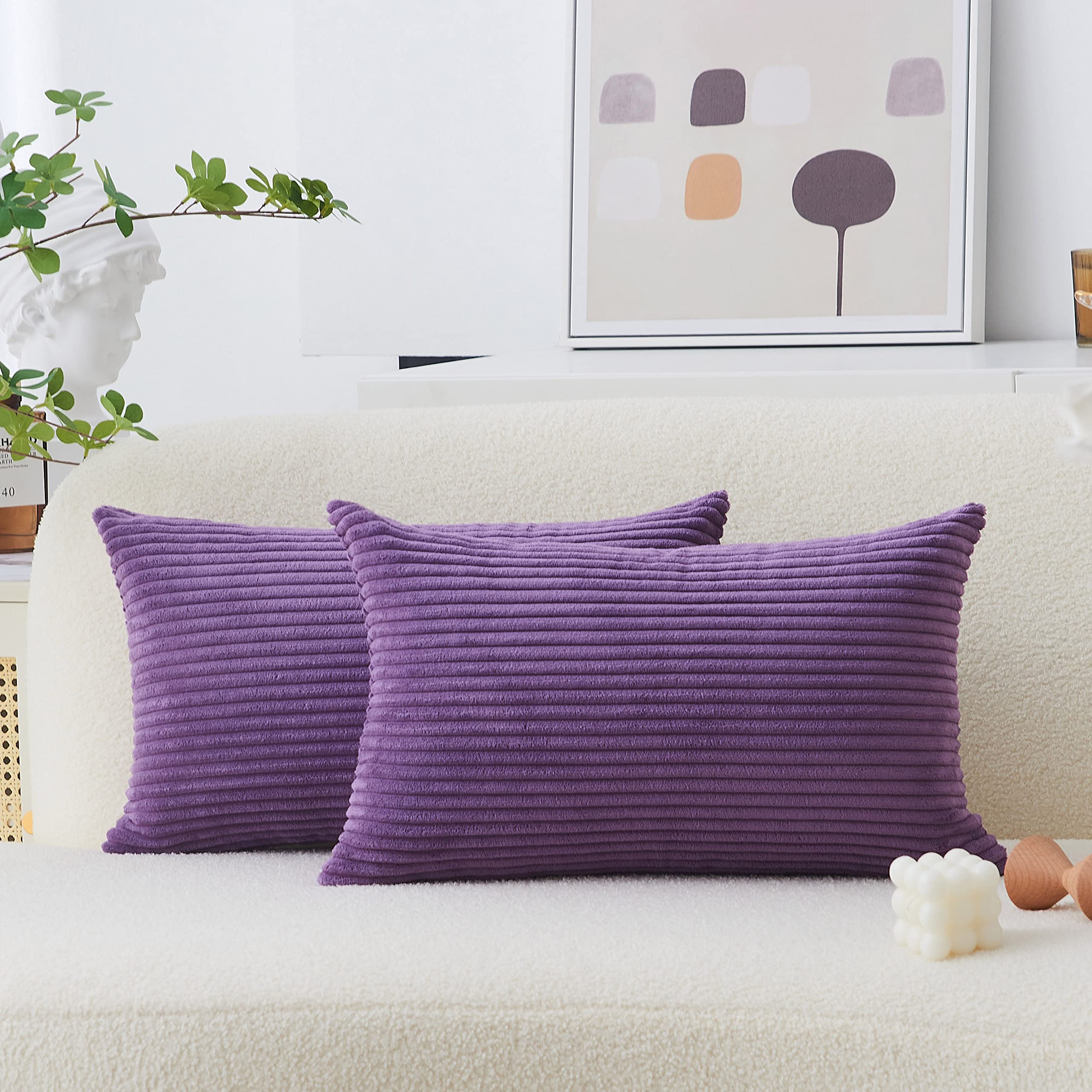 Home Brilliant Purple Throw Pillow Covers Set Of 2 Striped Velvet Corduroy Oblong Pillow Accent Lumbar Pillow Cover For Car Offi