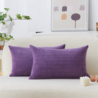 Home Brilliant Purple Throw Pillow Covers Set Of 2 Striped Velvet Corduroy Oblong Pillow Accent Lumbar Pillow Cover For Car Offi