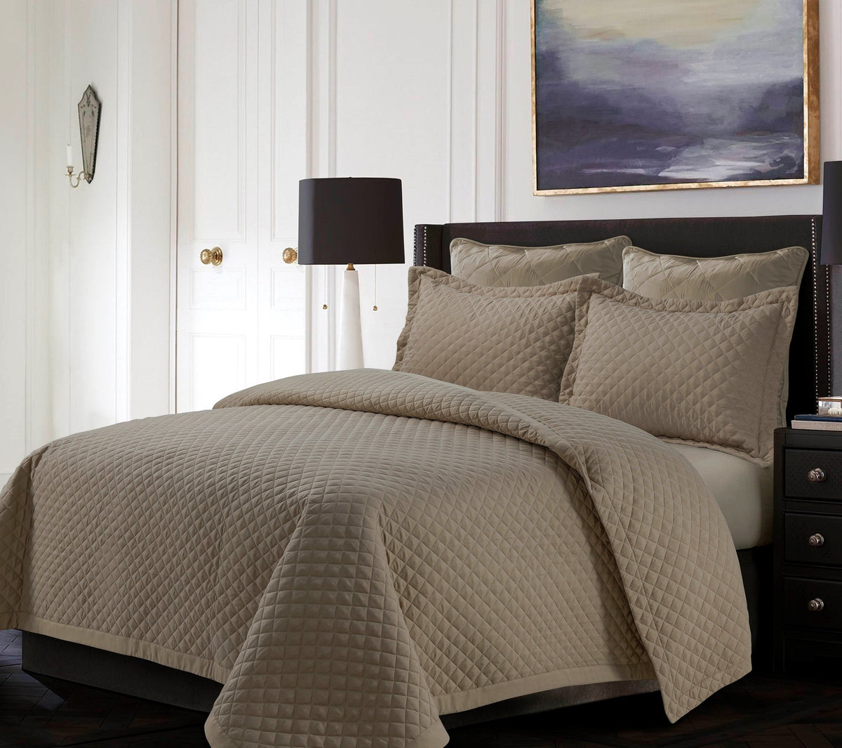 Tribeca Living, Solid 3-Piece Bedspread Coverlet With Matching Pillow Shams, Super Soft, Fade And Wrinkle Resistant Brisbane Ove