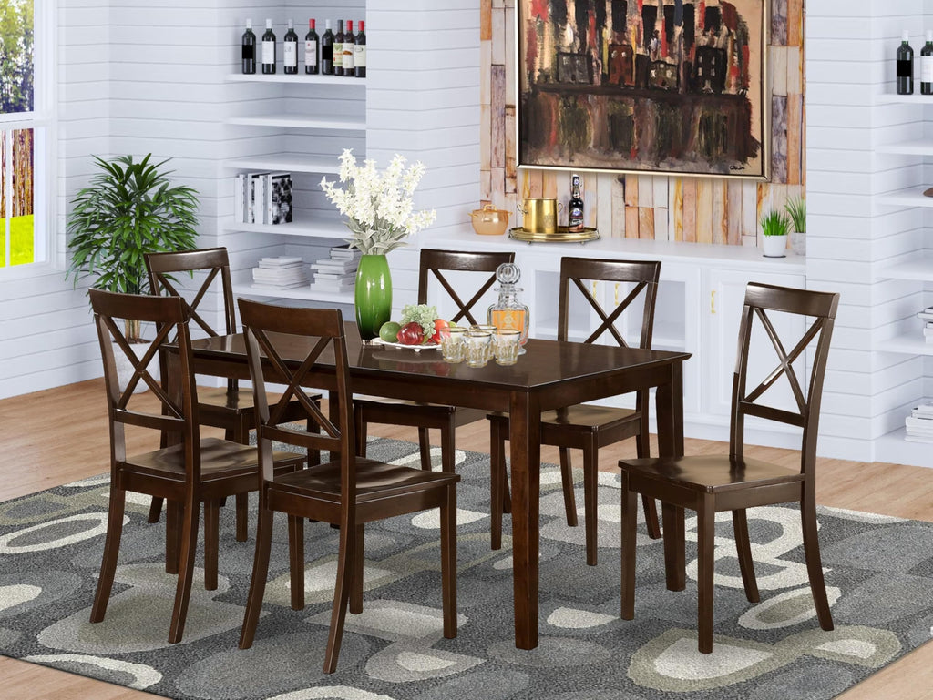 East West Furniture CAB7S-CAP-W 7 Piece Kitchen Table & Chairs Set Consist of a Rectangle Dining Table and 6 Dining Room Chairs, 36x60 Inch, Cappuccino
