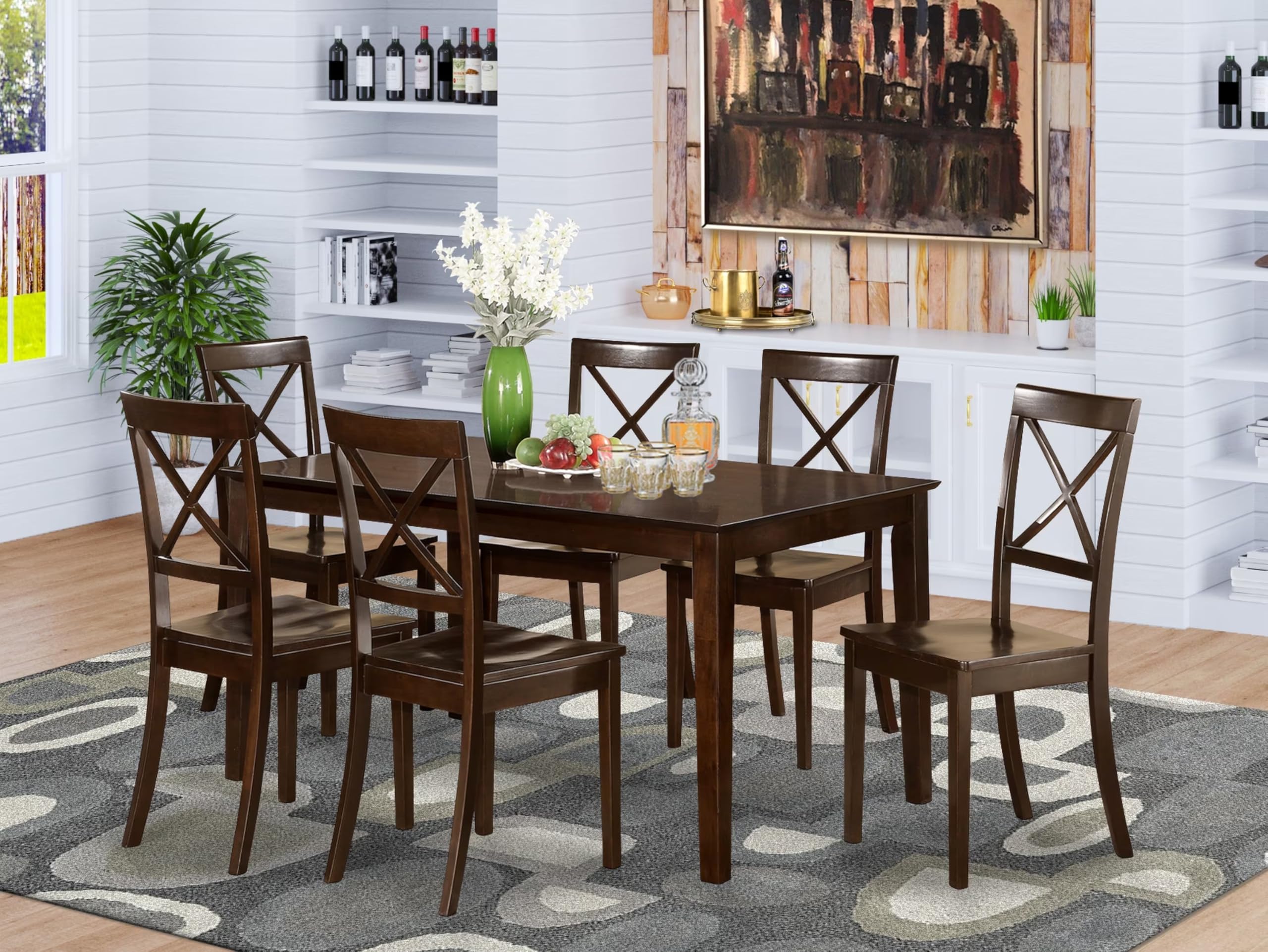 East West Furniture CAB7S-CAP-W 7 Piece Kitchen Table & Chairs Set Consist of a Rectangle Dining Table and 6 Dining Room Chairs, 36x60 Inch, Cappuccino