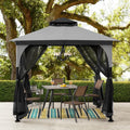 Sunjoy 11x13 ft. Gray Outdoor Patio Soft Top Woodgrain Steel Framed Gazebo