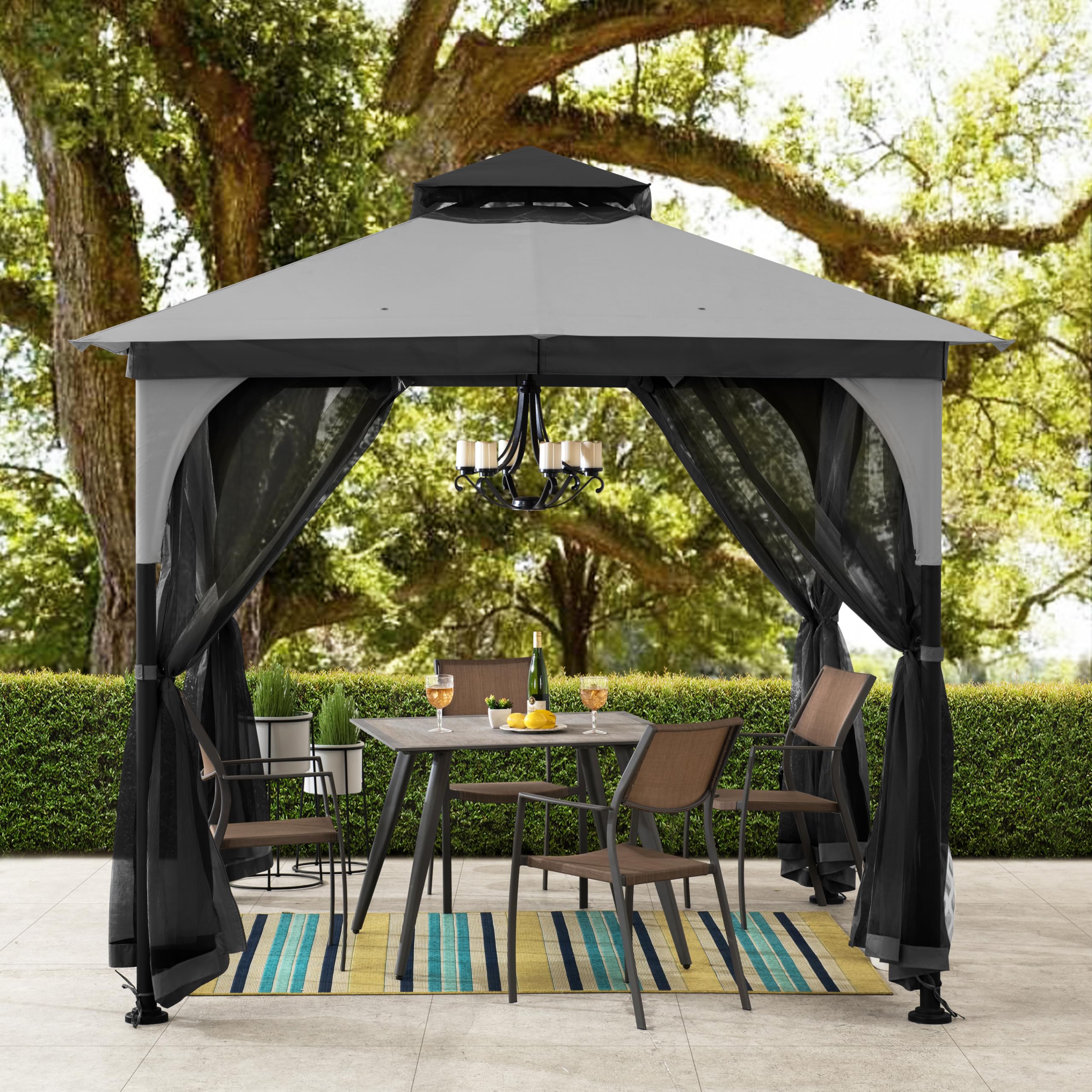 Sunjoy 11x13 ft. Gray Outdoor Patio Soft Top Woodgrain Steel Framed Gazebo