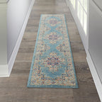 Nourison Passion Light Blue 2'2' X 7'6' Area Rug, Boho, Traditional, Easy Cleaning, Non Shedding, Bed Room, Living Room, Hallway, (8' Runner)