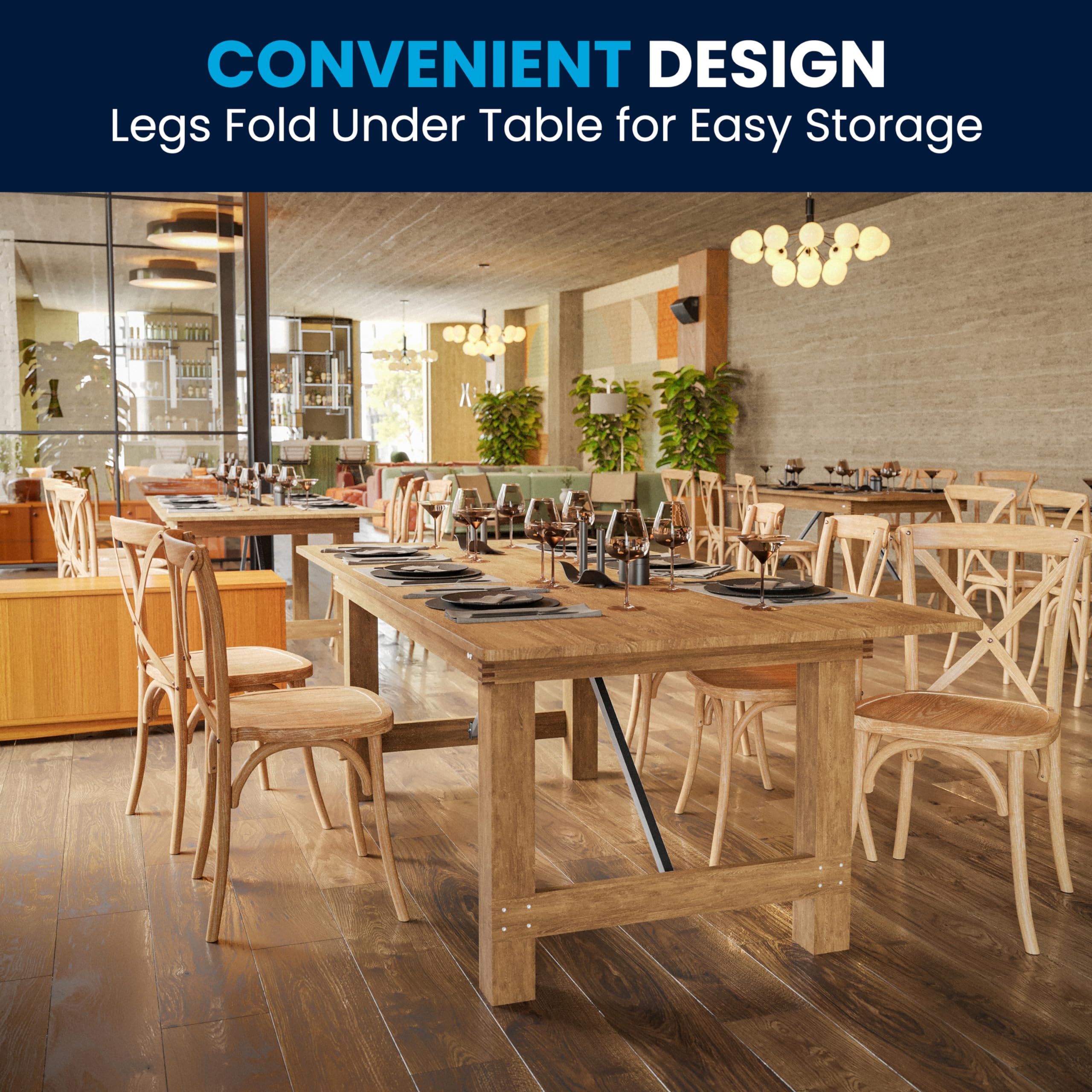 Flash Furniture Hercules Series 7' x 40" Rustic Solid Pine Folding Dining Table, Rectangular Antique Farmhouse Dining and Event Extension Table