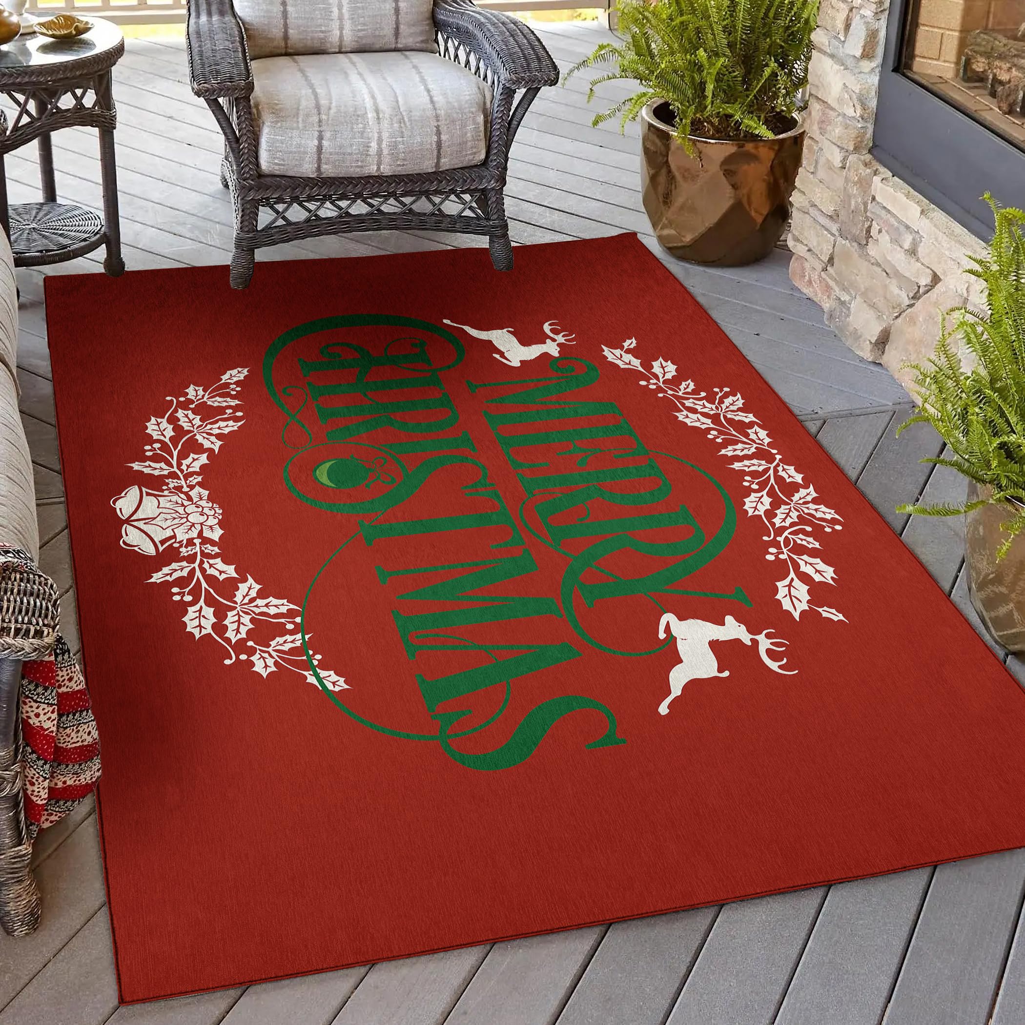 Addison Rugs Cozy Winter Acw36 Red 5' X 7'6' Indoor Outdoor Area Rug, Easy Clean, Machine Washable, Non Shedding, Bedroom, Livi