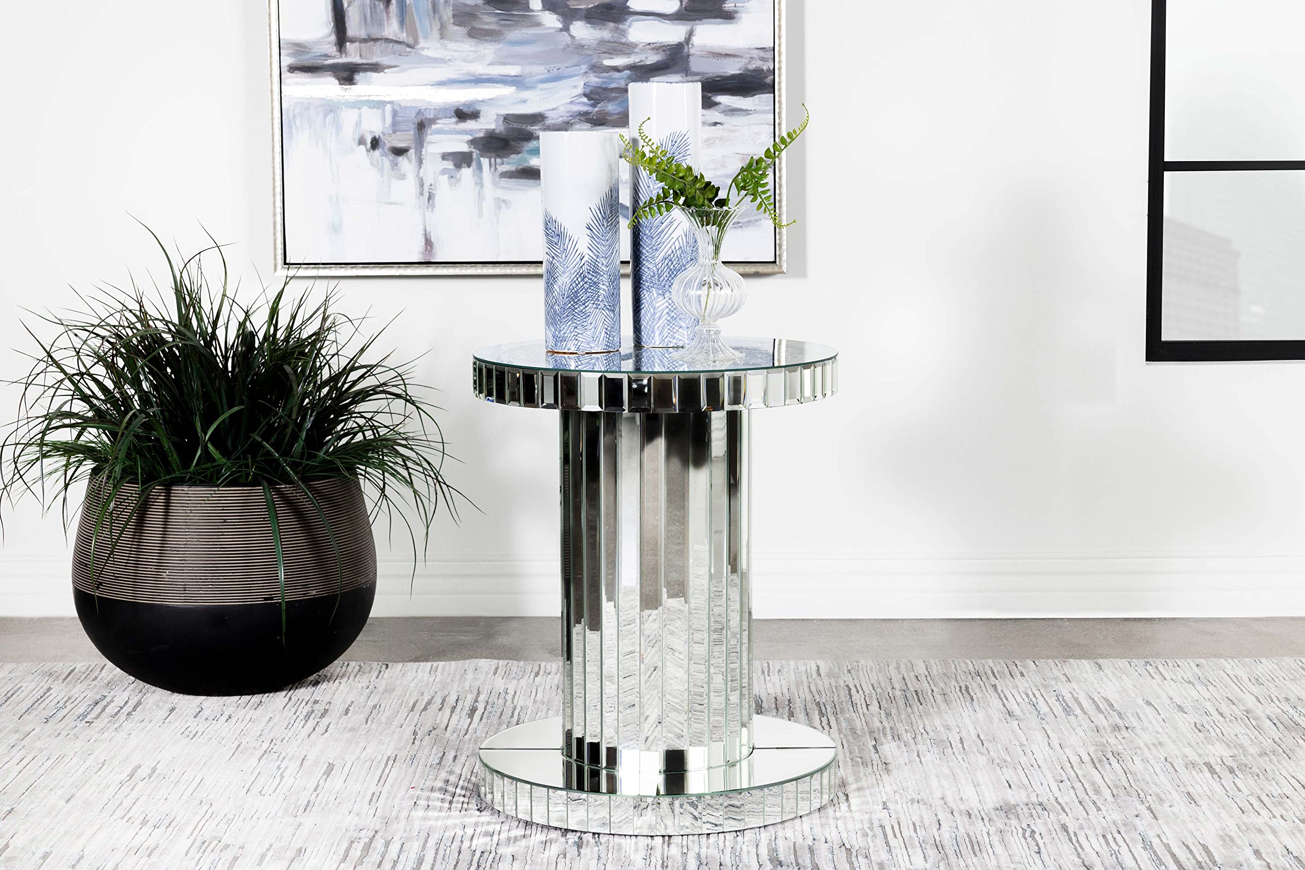 Dorielle Crystal Inlay Round Top Accent Table - Thumbnail 2