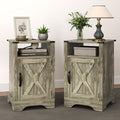 RoyalCraft Nightstand Set of 2, Grey End Table with Charging Station, Tall Farmhouse Bedside Table with Large Storage and Shelf,