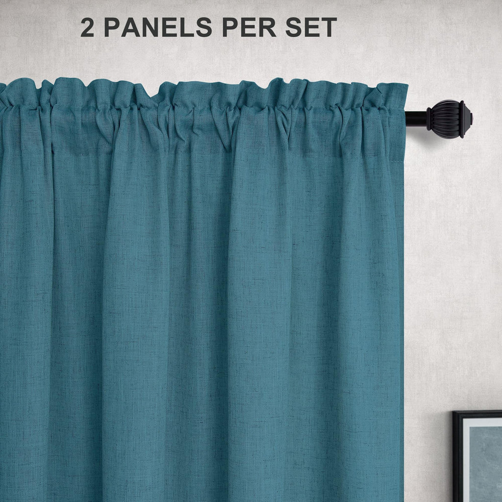 Mrs.Naturall Teal Linen Curtains For Boys Bedroom Teen Girls 63 Inche Length 2 Panel Rod Pocket Semi Sheer Sea Ocean Nautical Decor Peacock Blue Turquoise Curtain For Nursery Room Kitchen Dining 52X63