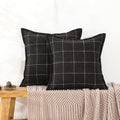 Amaroti Plaid Pillow Black And White Plaid Boho Farmhouse Linen Throw Pillow Covers Set Of 2, 18X18 Inches, Black