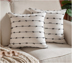 Caflife Boho Throw Pillow Covers 18X18 Inches Beige And Black, Set Of 2 Modern Farmhouse Decorative Pillow Covers For Couch Bed,