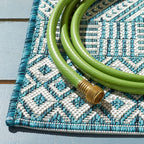 Safavieh Courtyard Collection 2' X 3'7' Ivory/Aqua Cy8235 Moroccan Boho Indoor/ Outside Waterproof Easy Cleansingpatio Backyard