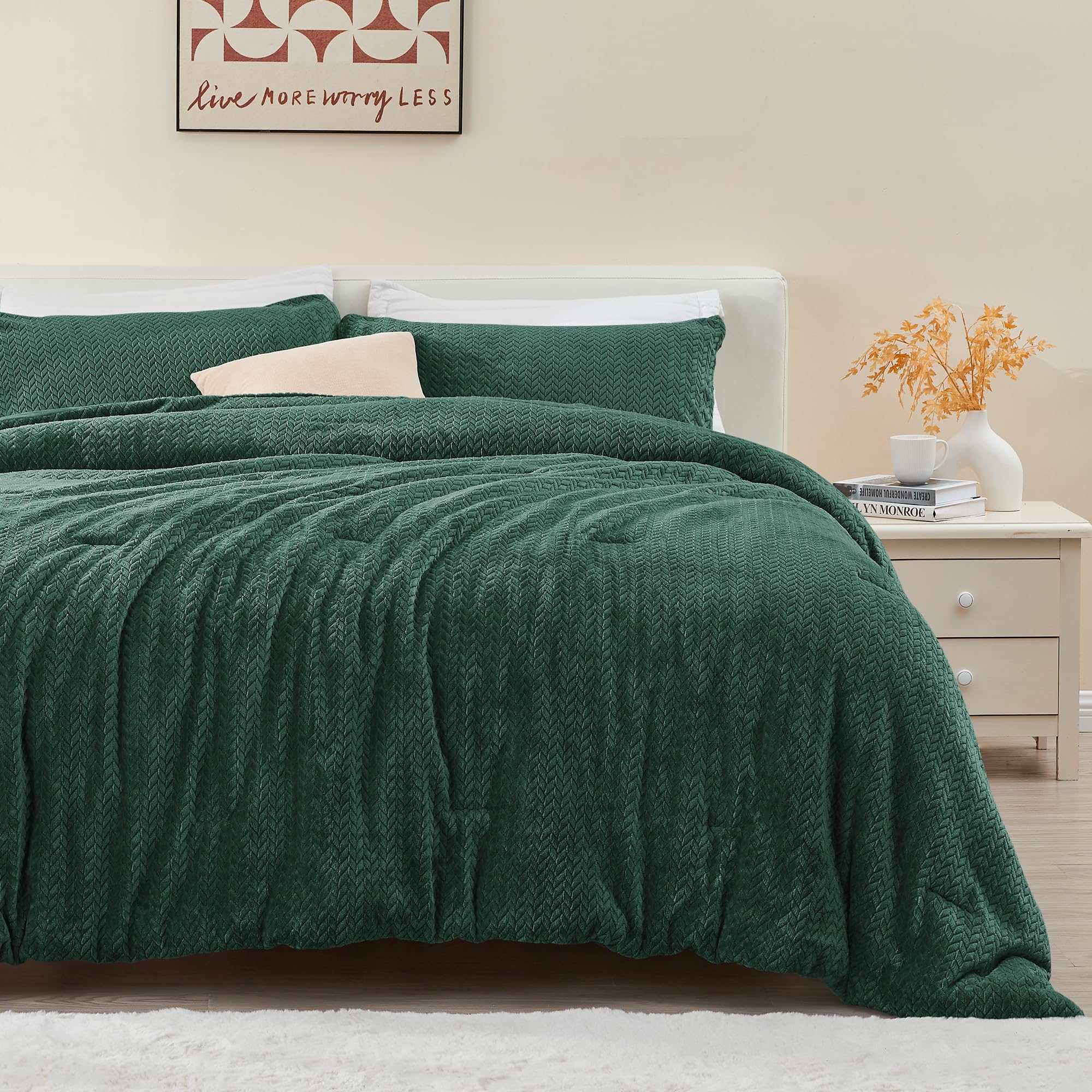Chixpace Fluffy Comforter Set - Furry Leaves Pattern Faux Fur Bed Set, Winter Ultra Soft Fuzzy Comfort Set, Velvet Bedding Set F