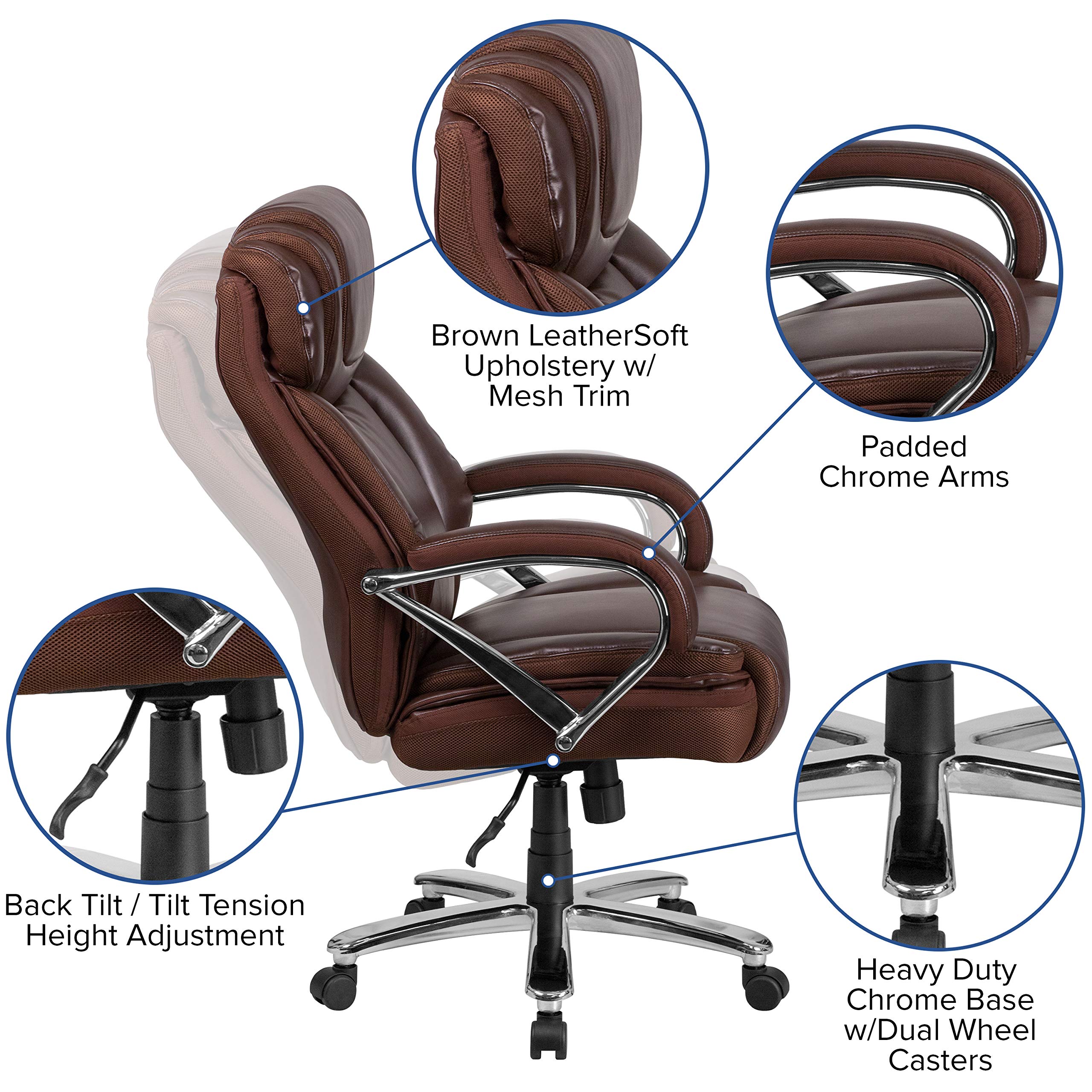 Flash Furniture Hercules Series High-Back Swivel Leathersoft Office Chair, Ergonomic Executive Chair With Headrest And Adjustable Height, Brown