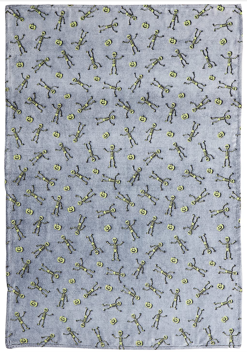 Serafina Home Halloween Glow In The Dark Throw Blanket: Skeletons And Jack O Lantern Pumpkins On Grey Velvet Fleece For Sofa Bed