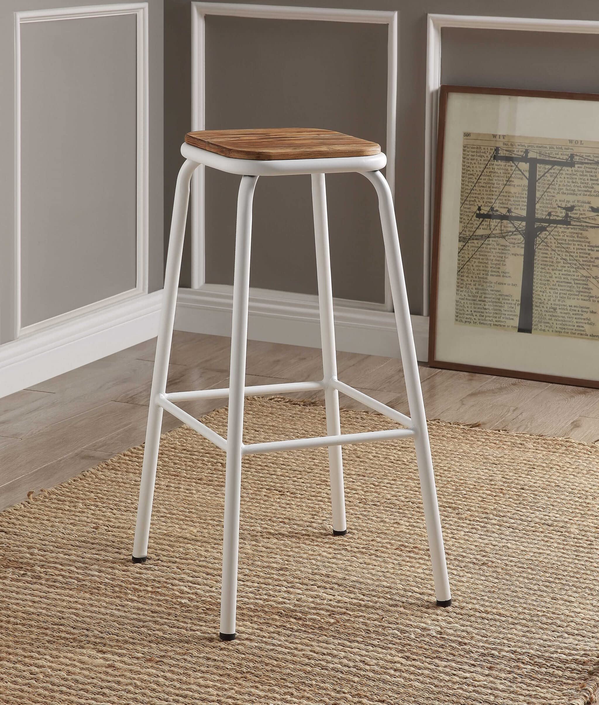 HomeRoots Natural & White Metal, Wood Set of 2-30' White and Natural Backless Stools