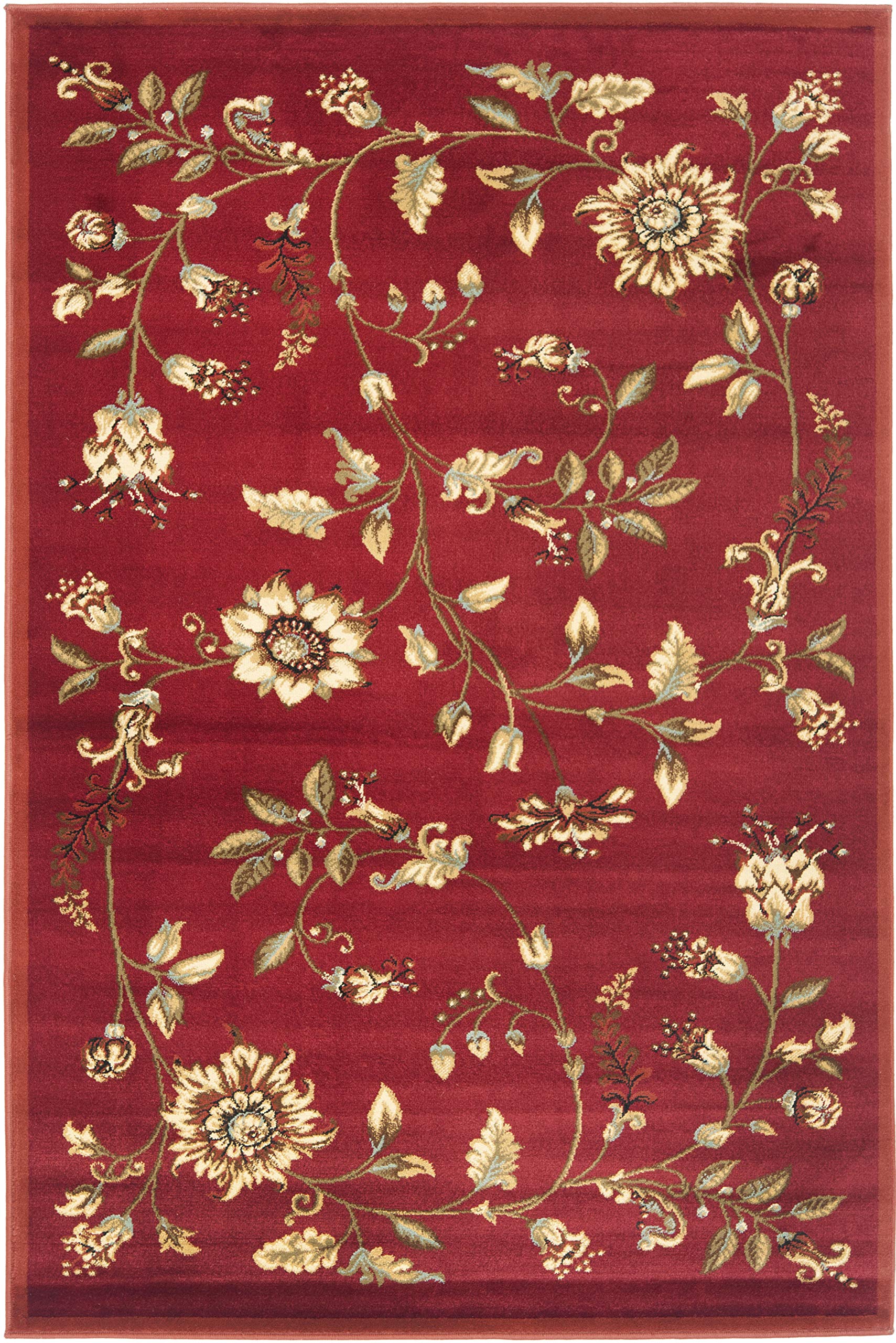 Safavieh Lyndhurst Collection Accent Rug - 3'3'' X 5'3'', Red & Multi, Traditional Floral Design, Non-Shedding & Easy Care, Idea