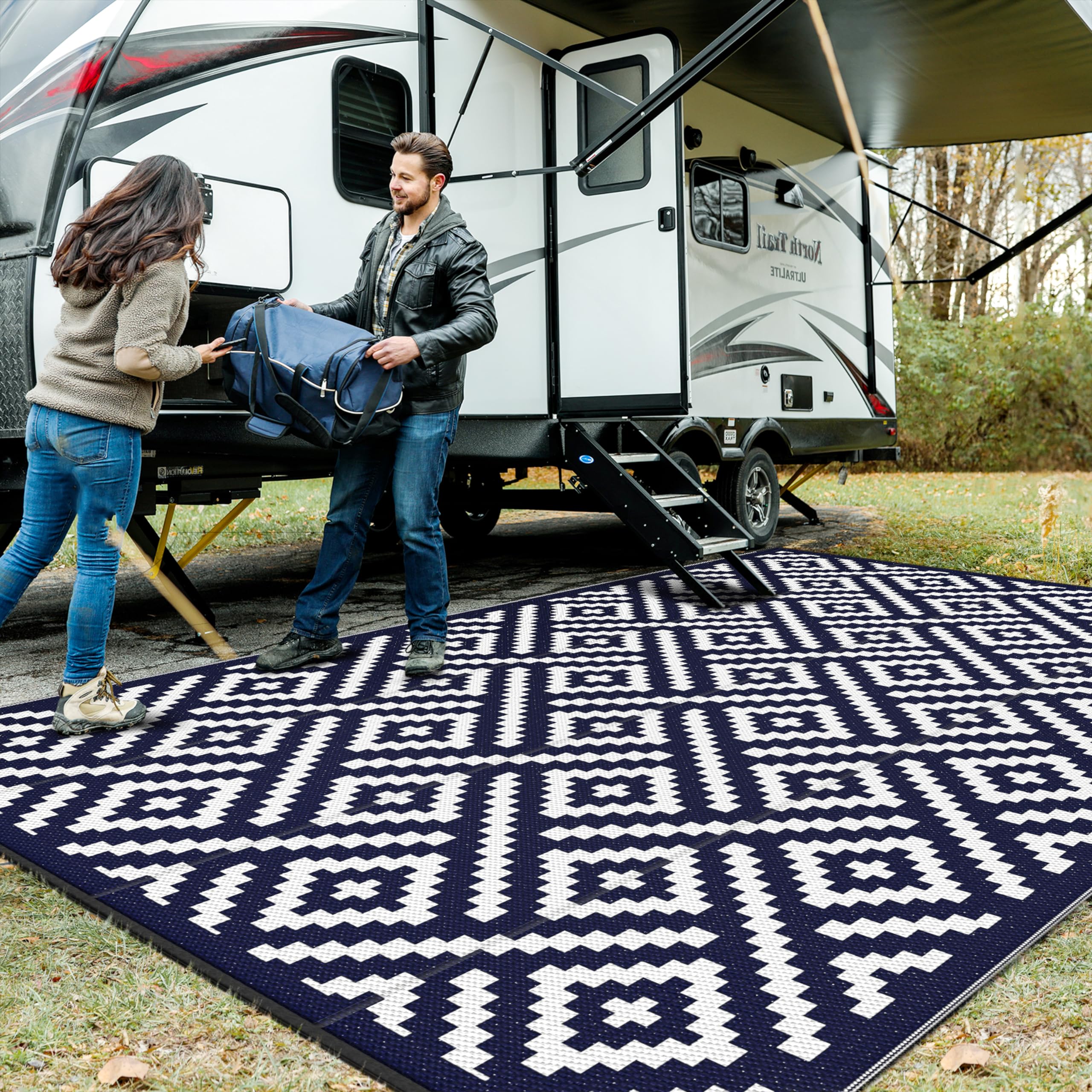 Genimo Outdoor Rug For Patio Clearance, 10'X14' Waterproof Large Camping Mat, Reversible Plastic Straw Rugs For Rv, Camper, Balc