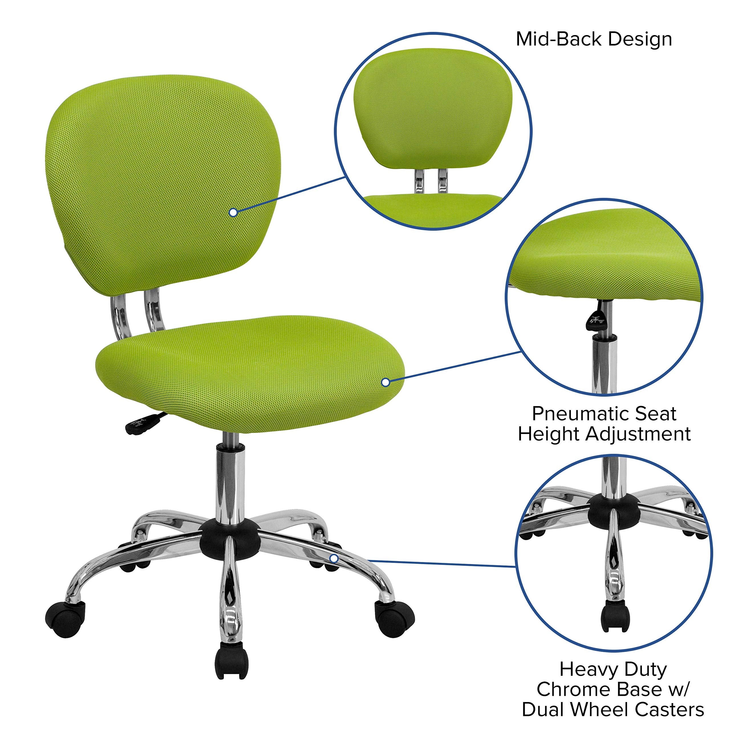 Flash Furniture Beverly Mid-Back Apple Green Mesh Padded Swivel Task Office Chair with Chrome Base