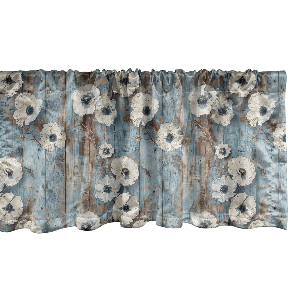 Ambesonne Poppy Window Valance Pack Of 2, Vintage Farmhouse Concept Beige Tone Petals Floral On Rustic Backdrop, Rod Pocket Curtain Valances For Kitchen Bedroom, 54' X 12', Coconut Pale Blue And Dusk