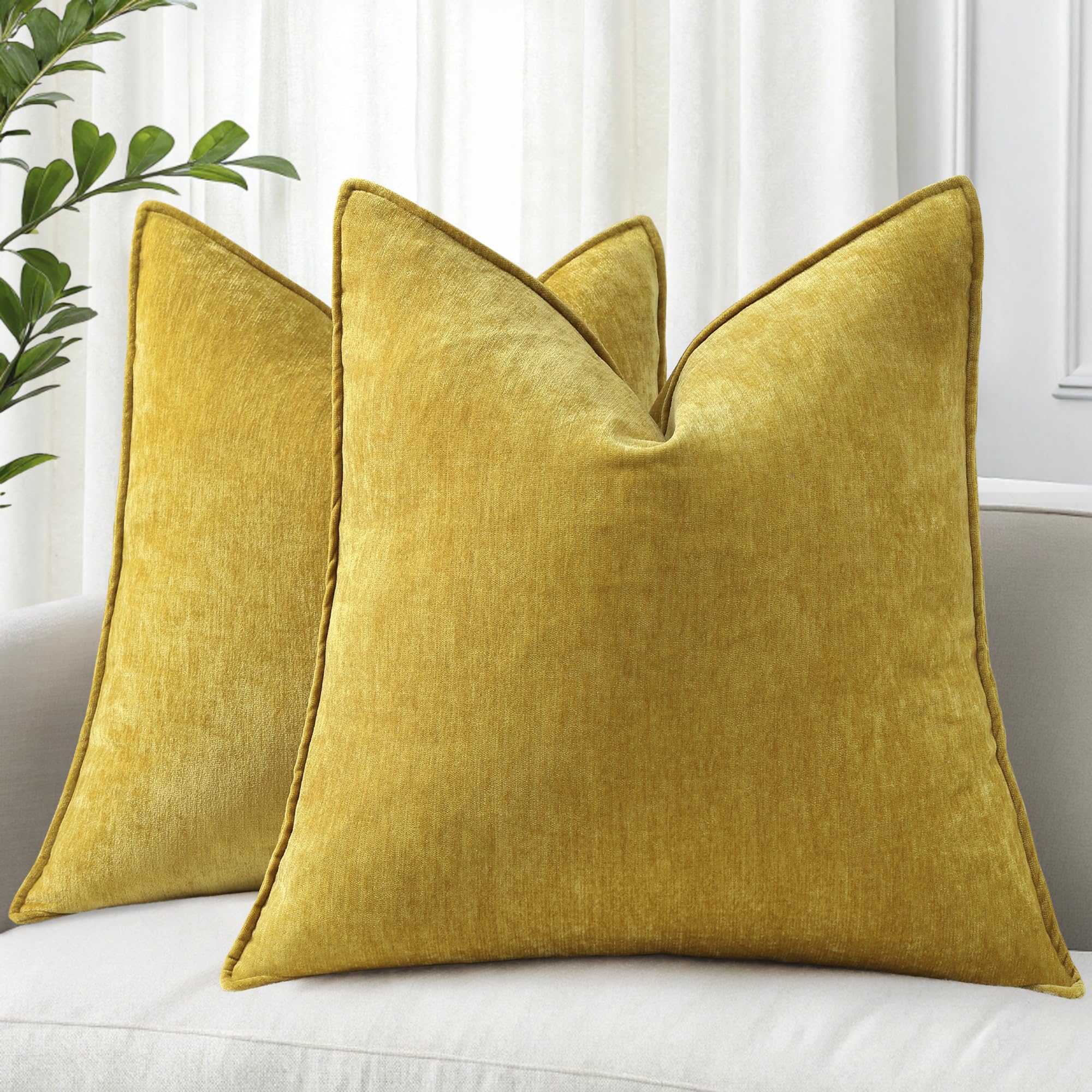 Decoruhome Couch Throw Pillow Covers 24X24 Set Of 2, Decorative Soft Chenille Pillow Covers With Elegant Design For Sofa Bed Liv