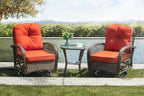 Sha Cerlin 3 Pieces Patio Furniture Set, Outdoor Swivel Glider Rocker, Wicker Patio Bistro Set With Rocking Chair, Cushions And Table (Red)