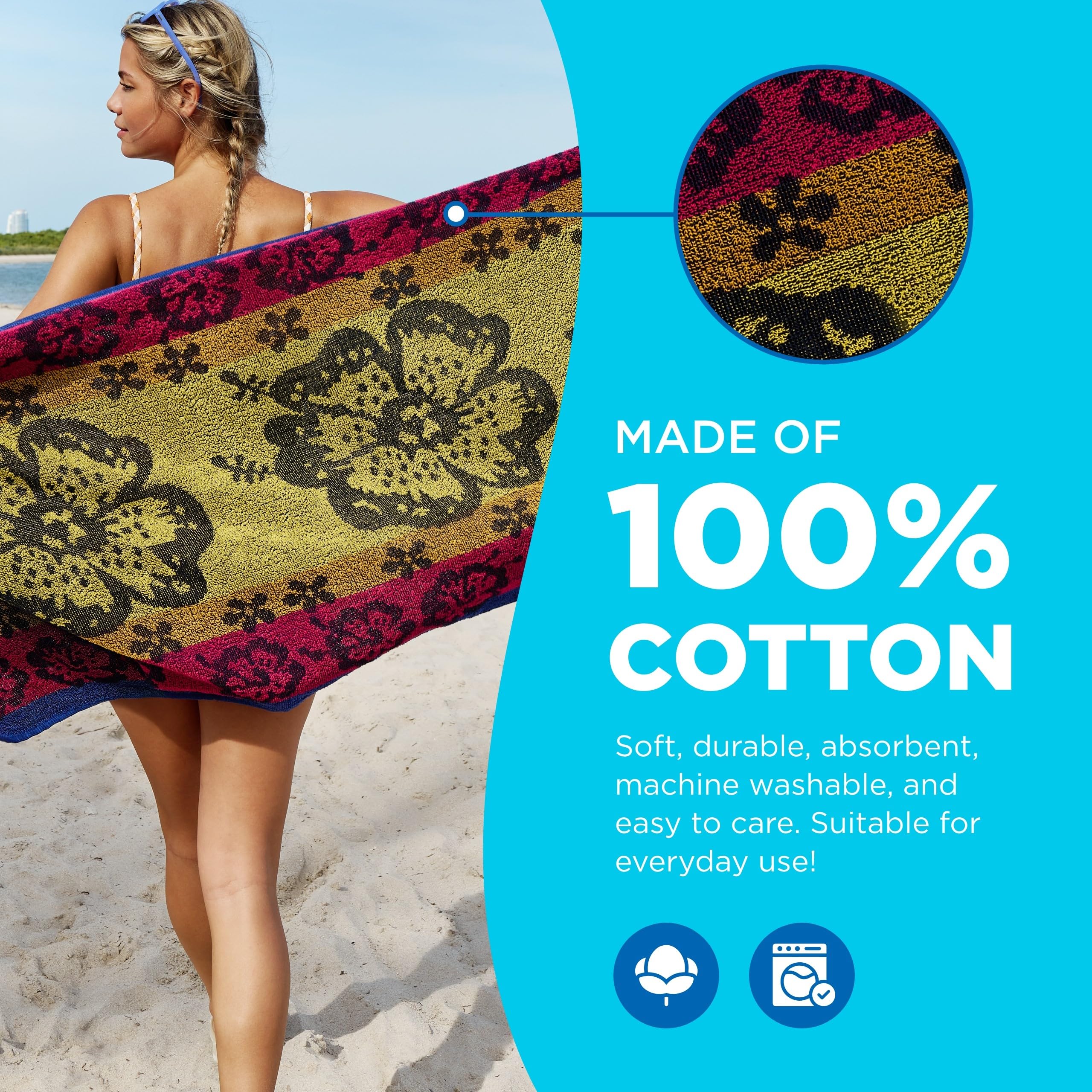 Ben Kaufman Terry Beach & Pool Towel - Absorbent & Fast Drying Towel - Oversized Soft Cotton Towel For Swimming & Travel - Essen