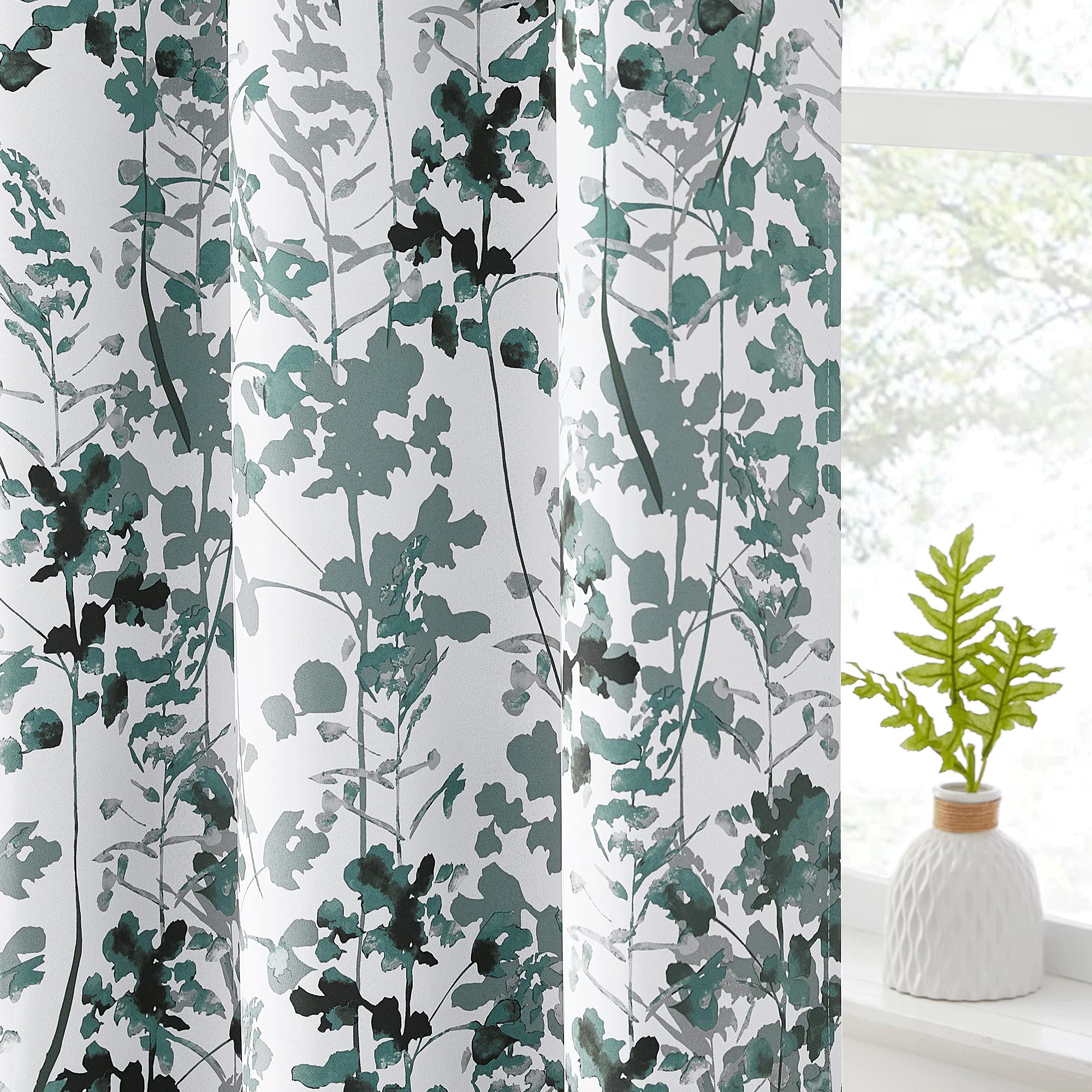 Kgorge Bedroom Curtains Blackout - Boho Foliage Pattern Light Block Thermal Efficiency Drapes For Living Room Dining Kid Playroo