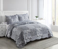 Brilliant Sunshine Grey Flowers Patchwork, 3-Piece Quilt Set With 2 Shams, Reversible Bedspread, Soft Lightweight Coverlet, All-Season, Full/Queen, Grey