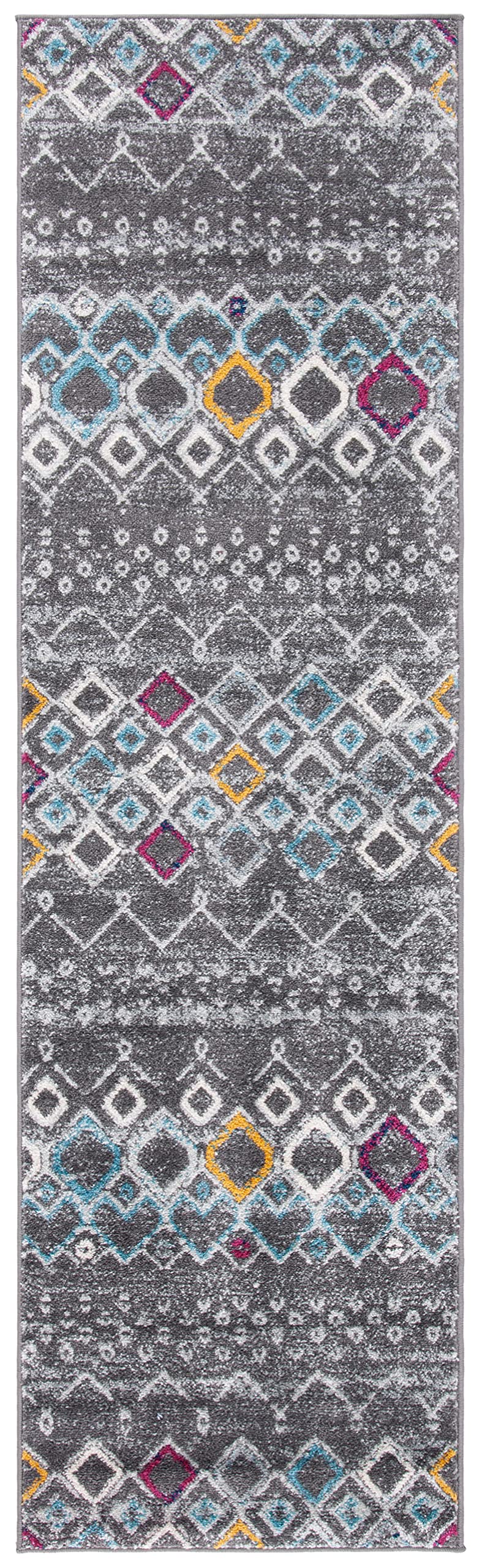 Safavieh Amsterdam Collection Runner Rug - 2'3'' X 14', Dark Grey & Ivory, Moroccan Boho Design, Non-Shedding & Easy Care, Ideal