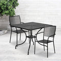 Flash Furniture Oia Commercial Grade 35.5 Square Black Indoor-Outdoor Steel Patio Table Set with 2 Square Back Chairs