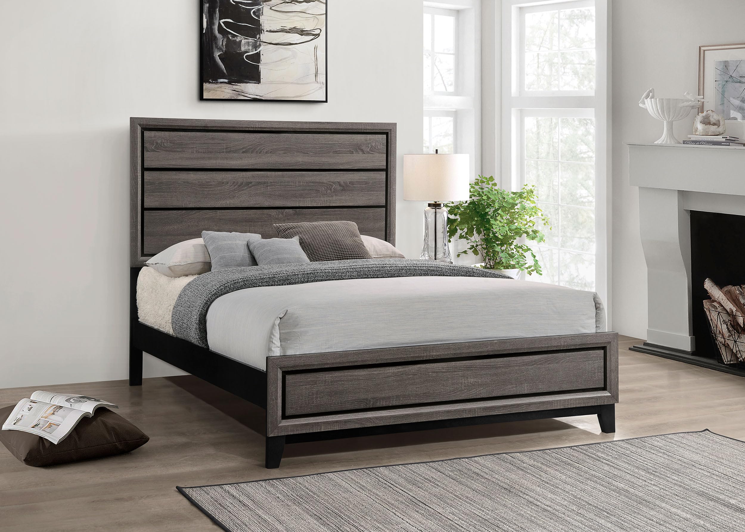 Coaster Home Furnishings Watson Transitional Wood Queen Size Panel Bed Frame 57-inch Headboard Grey Oak 212421Q