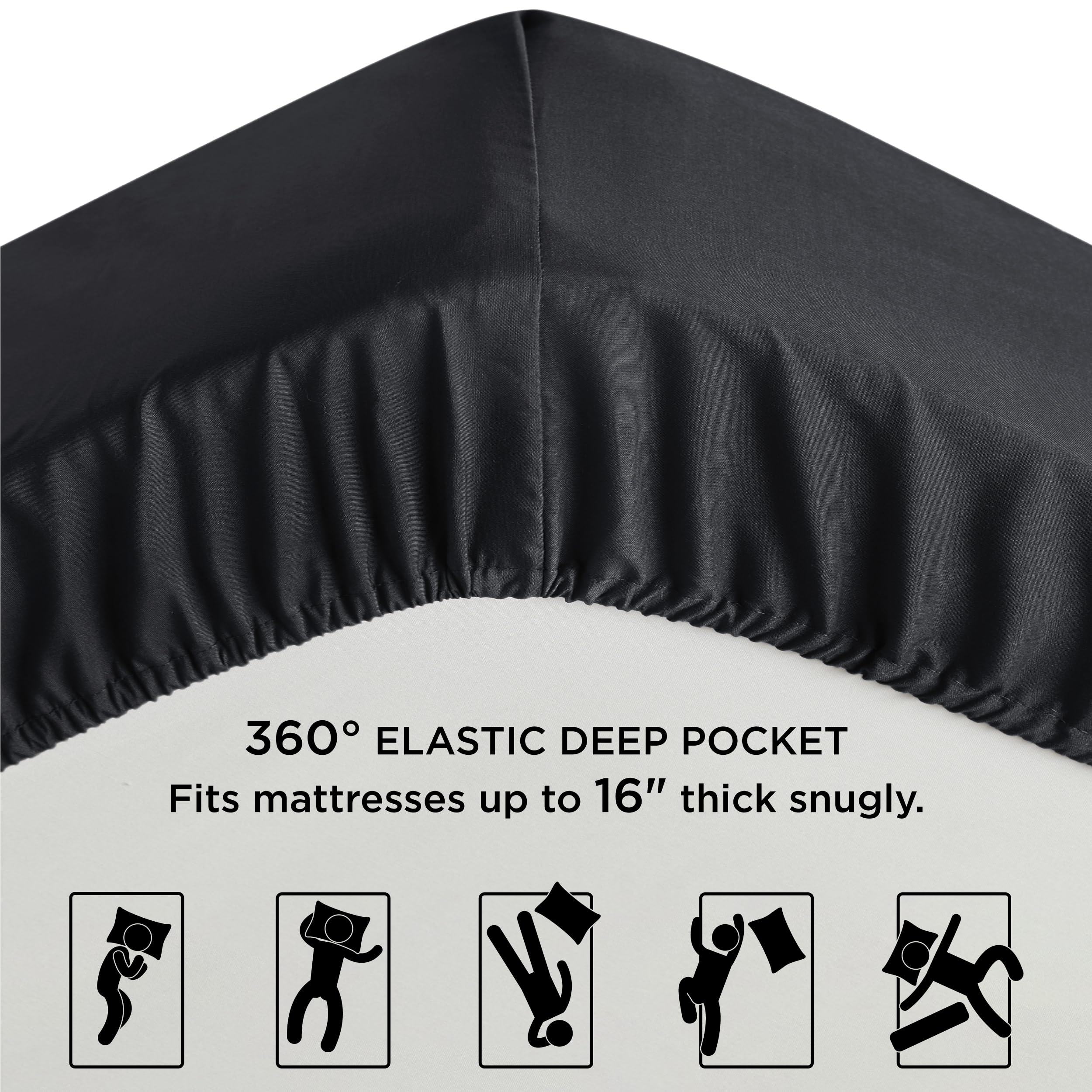 Bedsure Fitted Sheet Queen Size Only - Brushed Microfiber Bed Sheets, Ultra Soft & Breathable, Fade Resistant & Easy Care (Black, 60X80+16 Inches, 1 Piece)