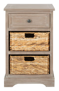 SAFAVIEH Home Collection Carrie White Wash/ Natural Wicker 3-Drawer Storage Nightstand Side Table (Fully Assembled)