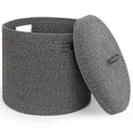 WILLITAT Storage Basket with Lid, Woven Blanket Storage for Living Room, Cute Cotton Rope Bin with Lid, Round Wicker Laundry Bas