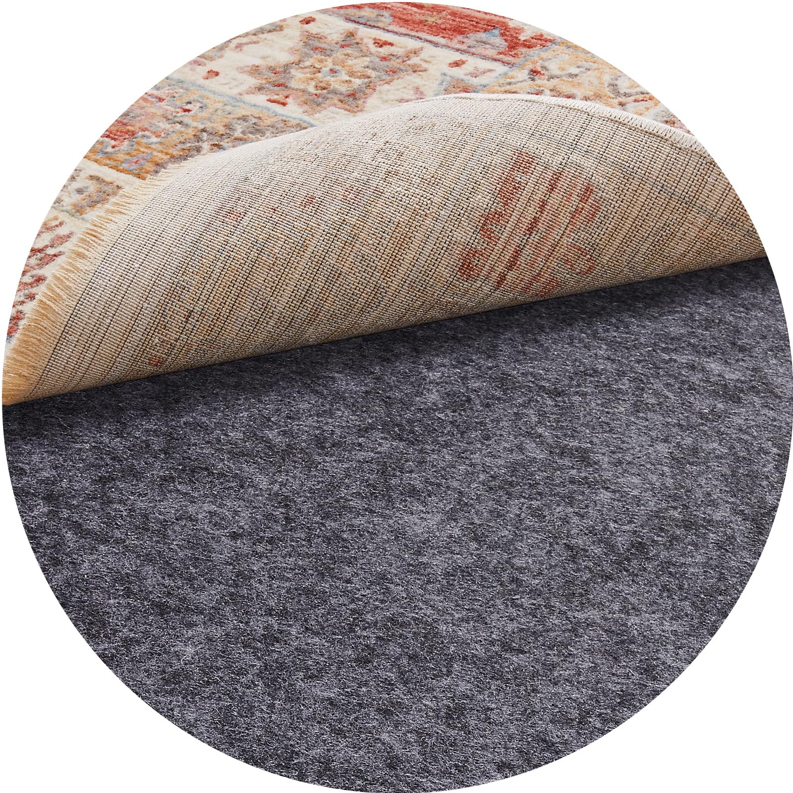 Veken 5 Ft Round Non Slip Cushioned Rug Pad Gripper, Felt and Silicone Backing, 1/4 inch Thick Carpet Liner for Hardwood Floors 