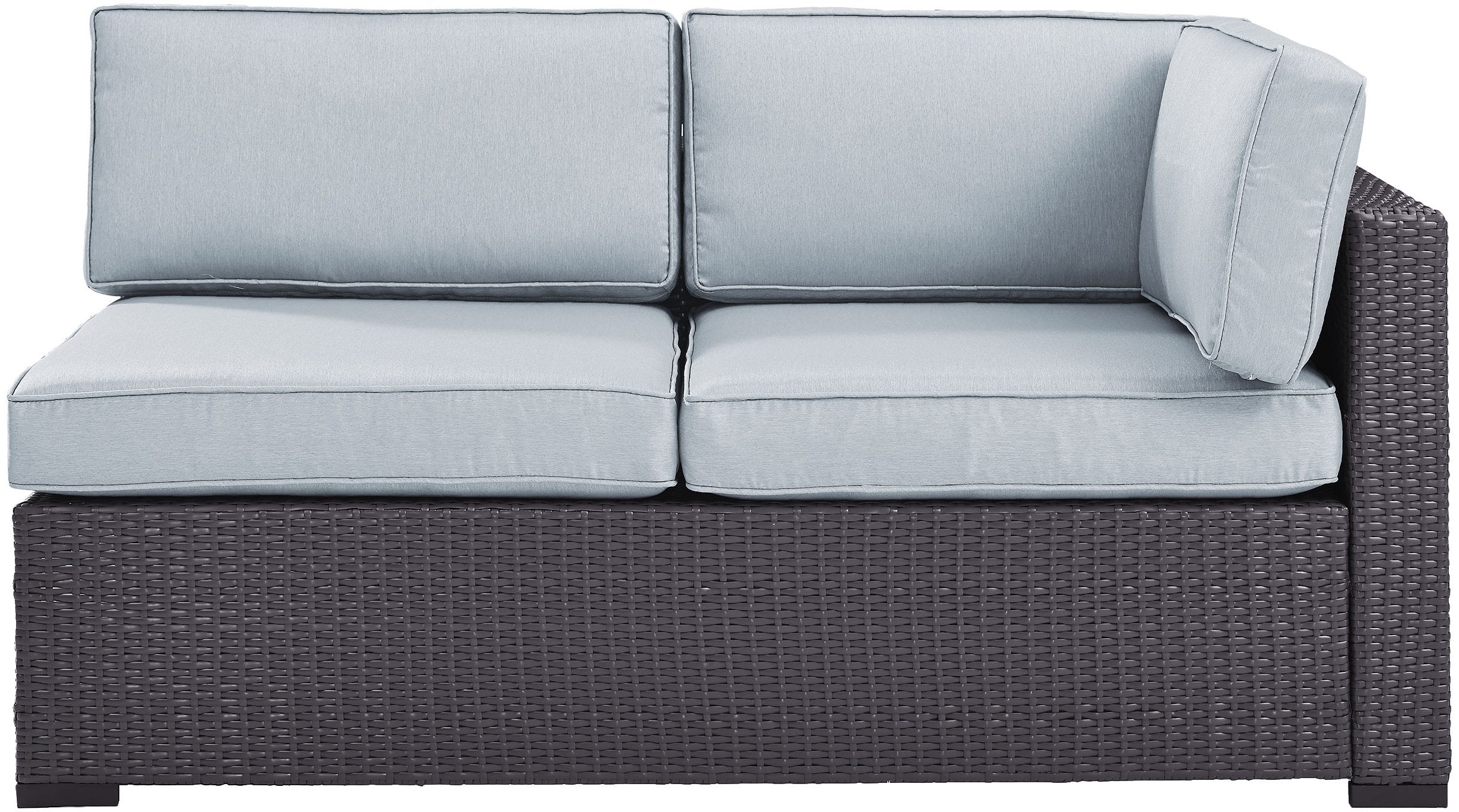 Crosley Furniture Biscayne Outdoor Sectional Loveseat, 2-Person Wicker Patio Couch for Deck, Backyard, Brown with Mist Cushions