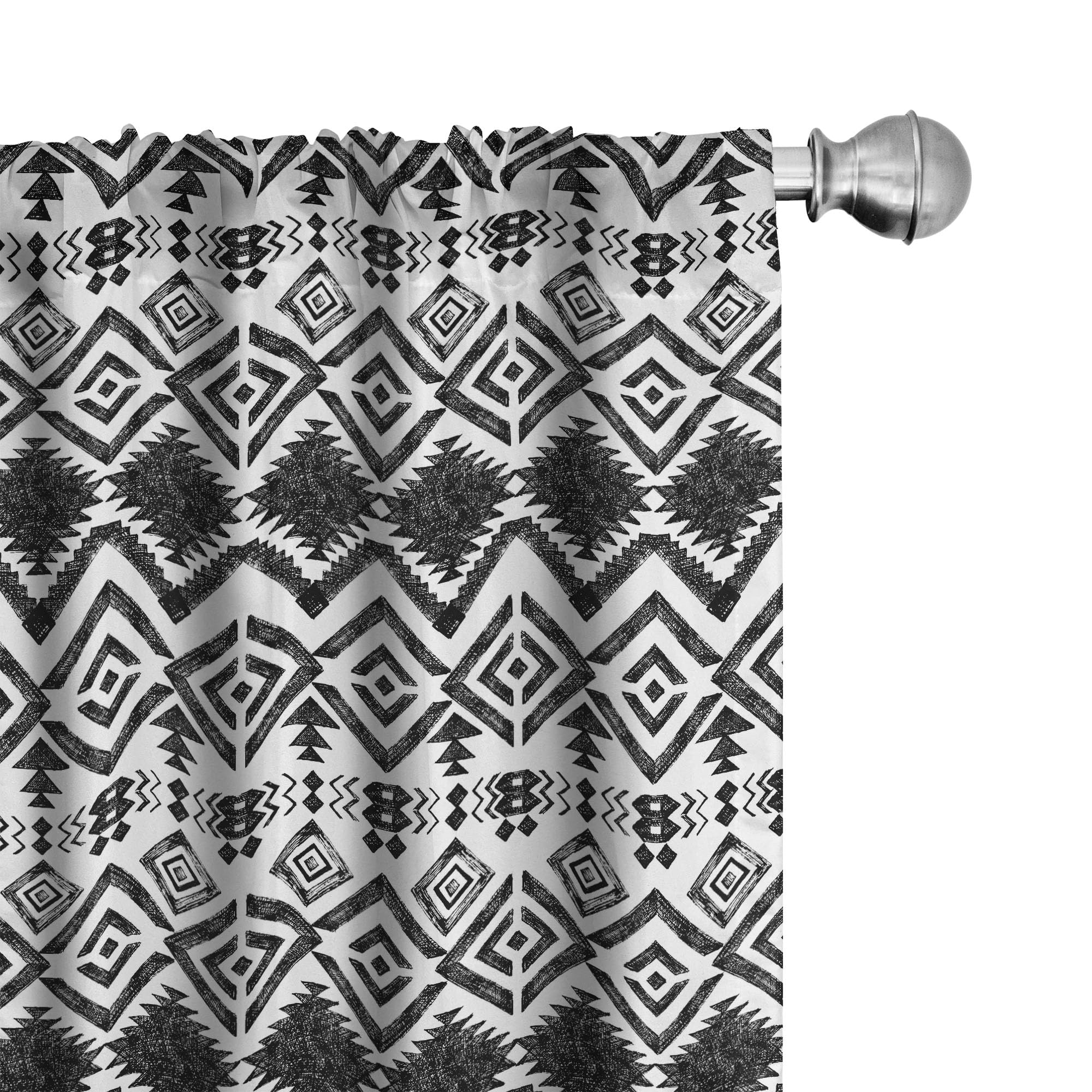 Ambesonne Geometric Curtains, Monochrome Hand Drawn Tribal Pattern Abstract Aztec Motifs Civilizations, Window Treatments 2 Pane