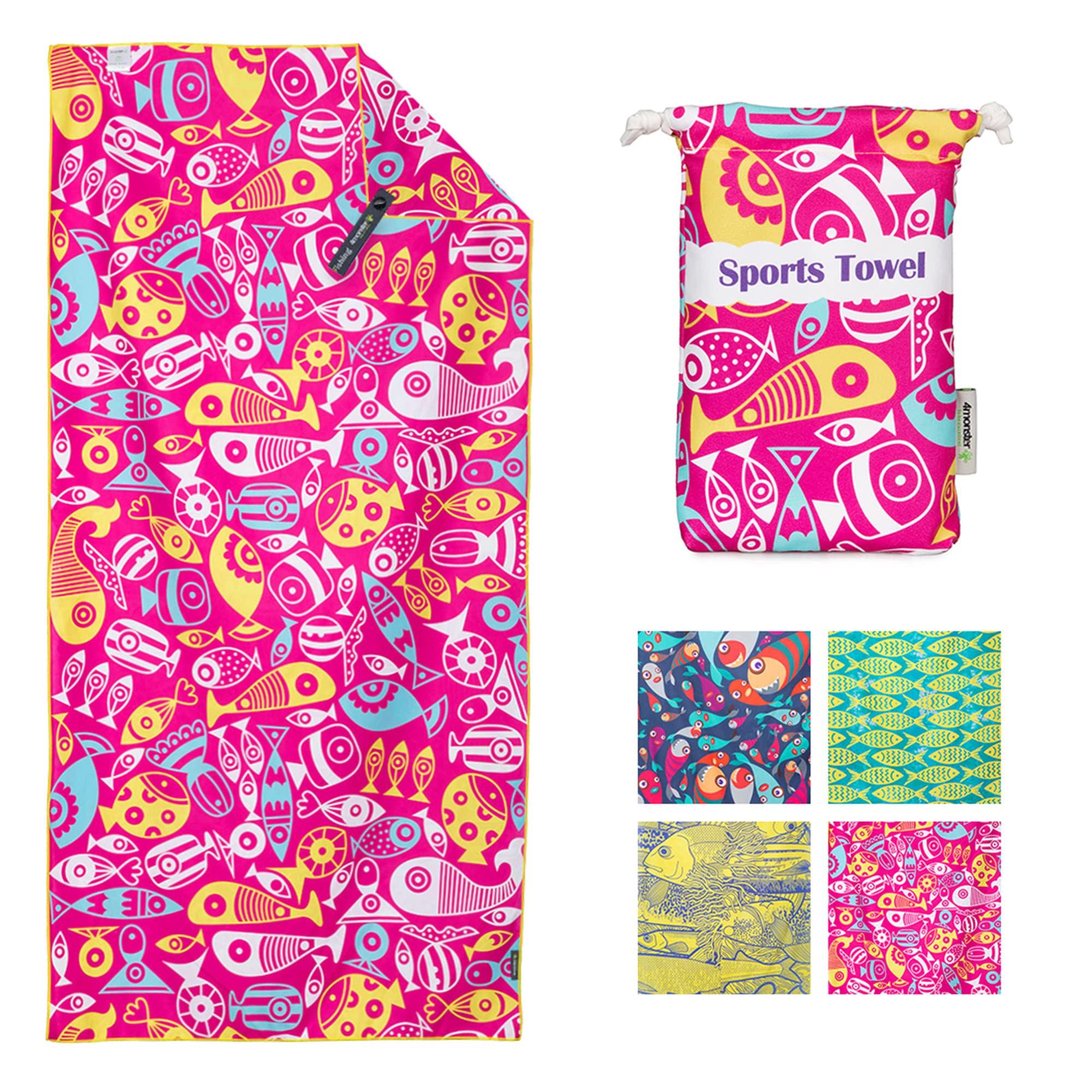 4Monster Microfiber Beach Towel Quick Dry,Super Absorbent Lightweight Travel Towel for Swimmers, Sand Free Camping Towel, Beach 