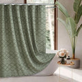 Siiluminisoy Sage Green Boho Shower Curtain Woven Fabric Cute Shower Curtain, 72 X 72 Tufted Chevron Textured Striped Modern Far