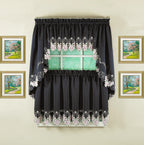 Today'S Curtain Verona Reverse Embroidery Tier, 36', Black/Rose, 60' W X 36' L
