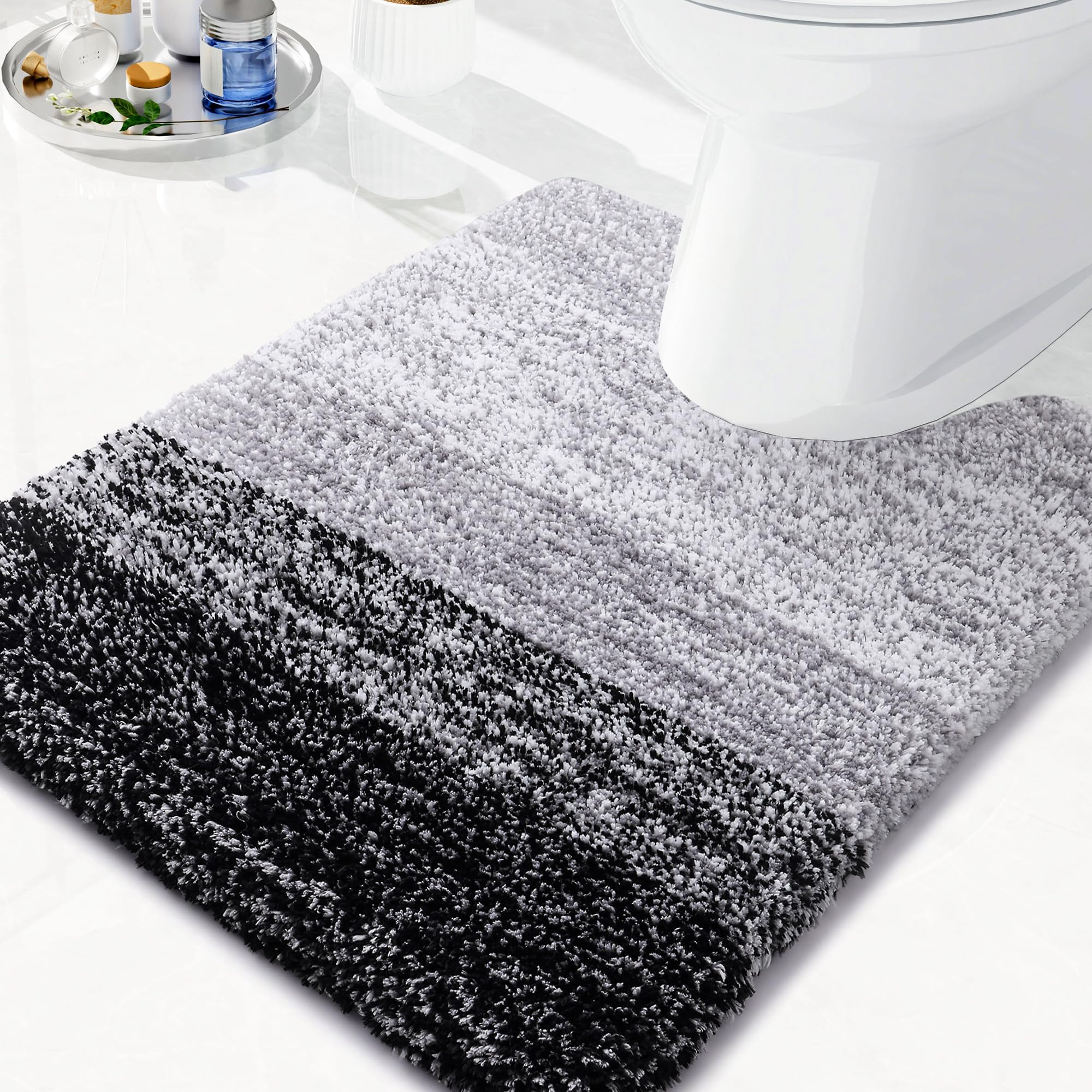 Arotive Microfiber Toilet Rugs U-Shaped, Shaggy Soft and Absorbent Bathroom Rugs, Non-Slip, Thick Plush Bathroom Mat, Machine Wa