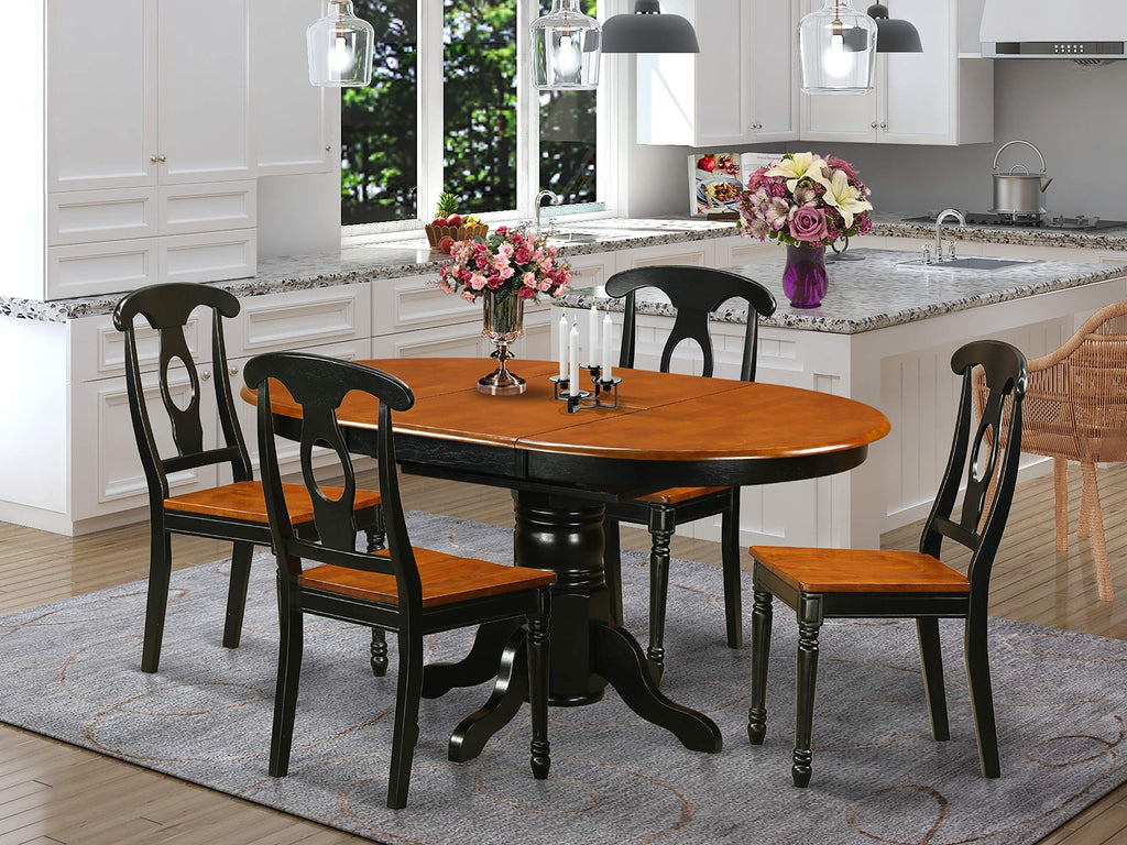 East West Furniture KENL5-BLK-W 5 Piece Kitchen Table Set for 4 Includes an Oval Dining Table with Butterfly Leaf and 4 Dining Room Chairs, 42x60 Inch, Black & Cherry