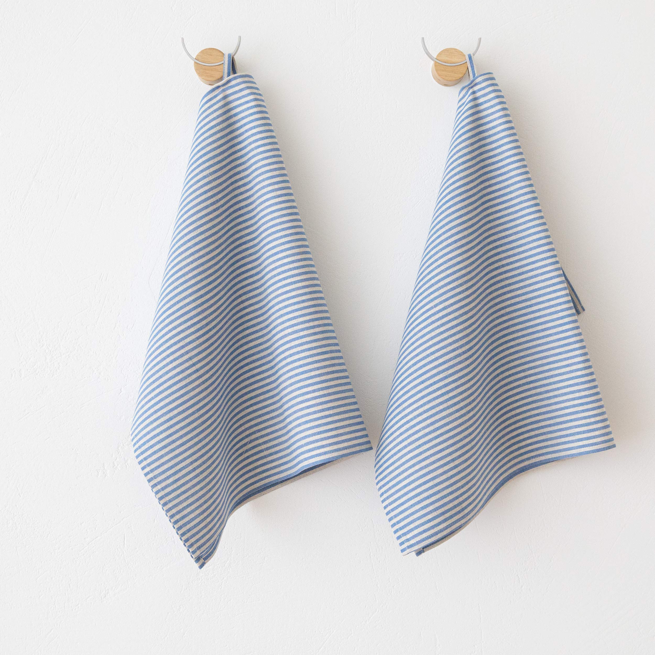 Linenme Set Of 2 Tea Towels Blue Striped Linen Cotton Jazz, 19 X 28