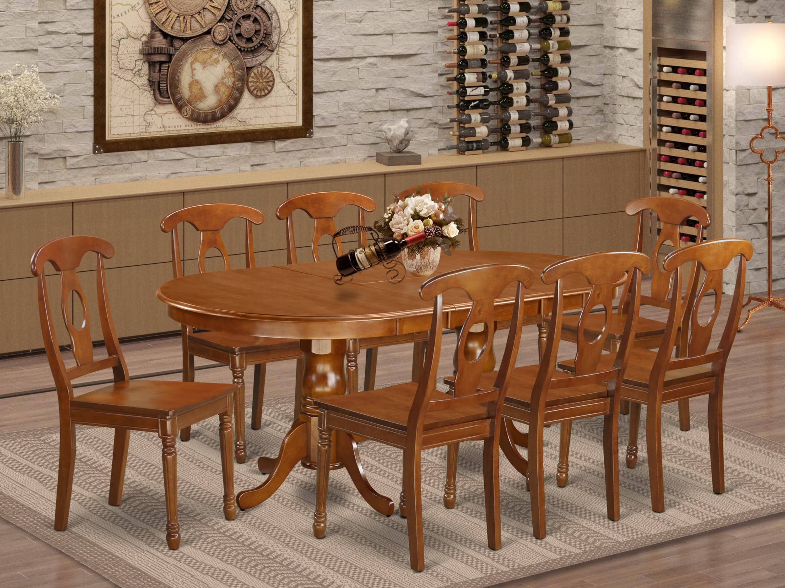 East West Furniture PLNA9-SBR-W 9 Piece Dining Room Furniture Set Includes an Oval Kitchen Table with Butterfly Leaf and 8 Dining Chairs, 42x78 Inch, Saddle Brown