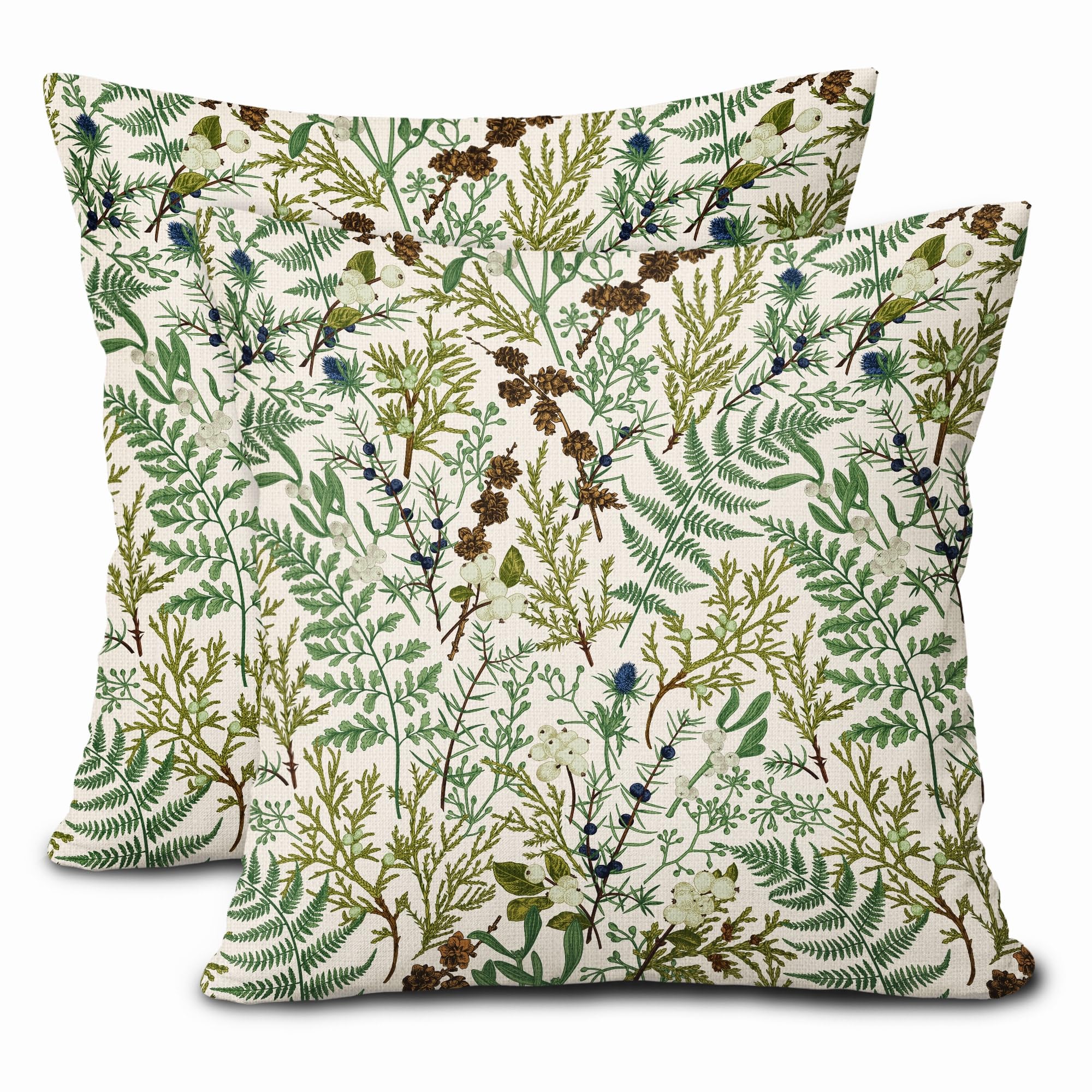 Green Plant Pillow Covers 20X20 Inch Sage Green Botanical Fern Leaf Decorative Pillow Cases Spring Summer Vintage Floral Throw P