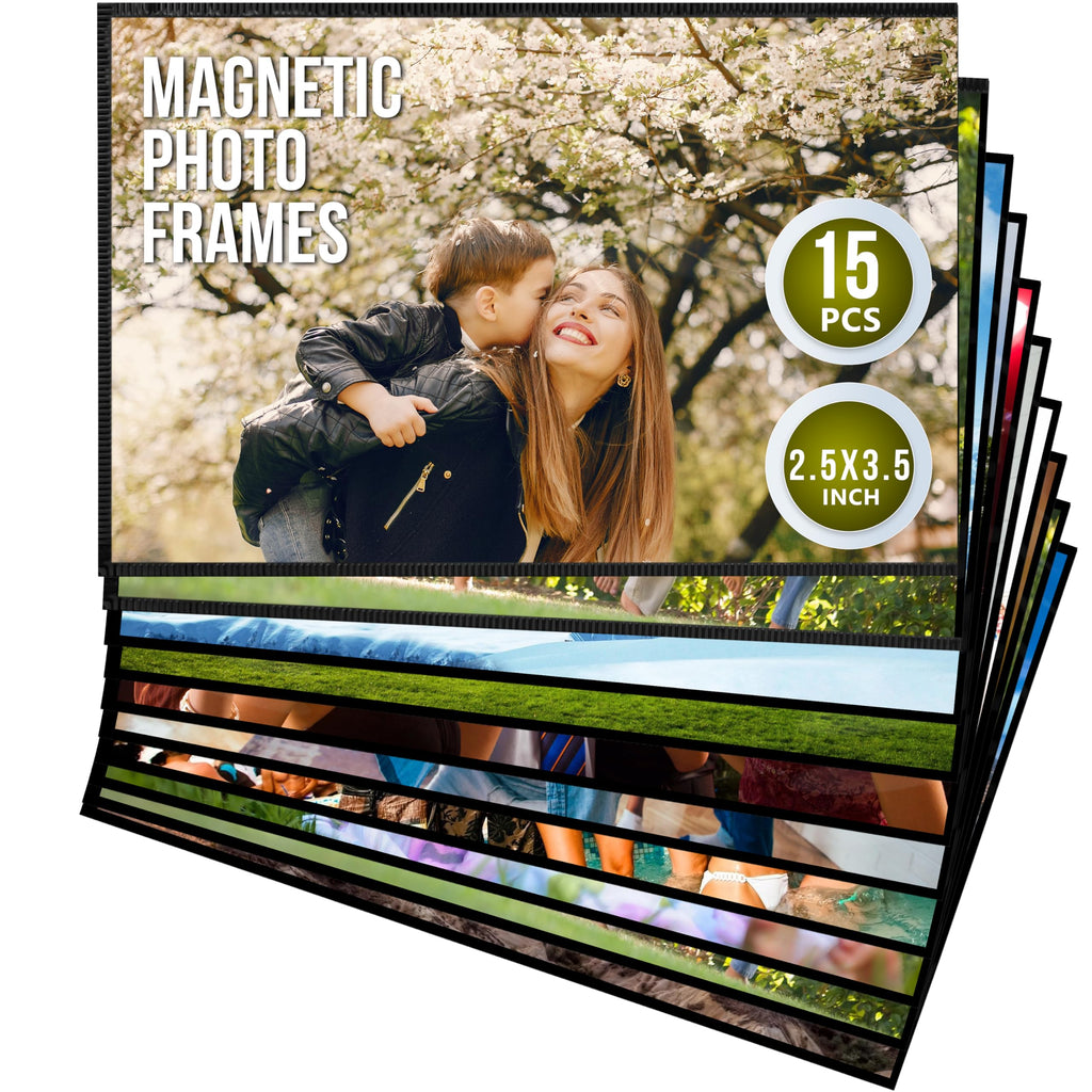 15 Pack 2.5x3.5 Magnetic Picture Frames for Refrigerator Wallet - Small Magnet Picture Frames for Fridge Magnetic Photo Sleeves 