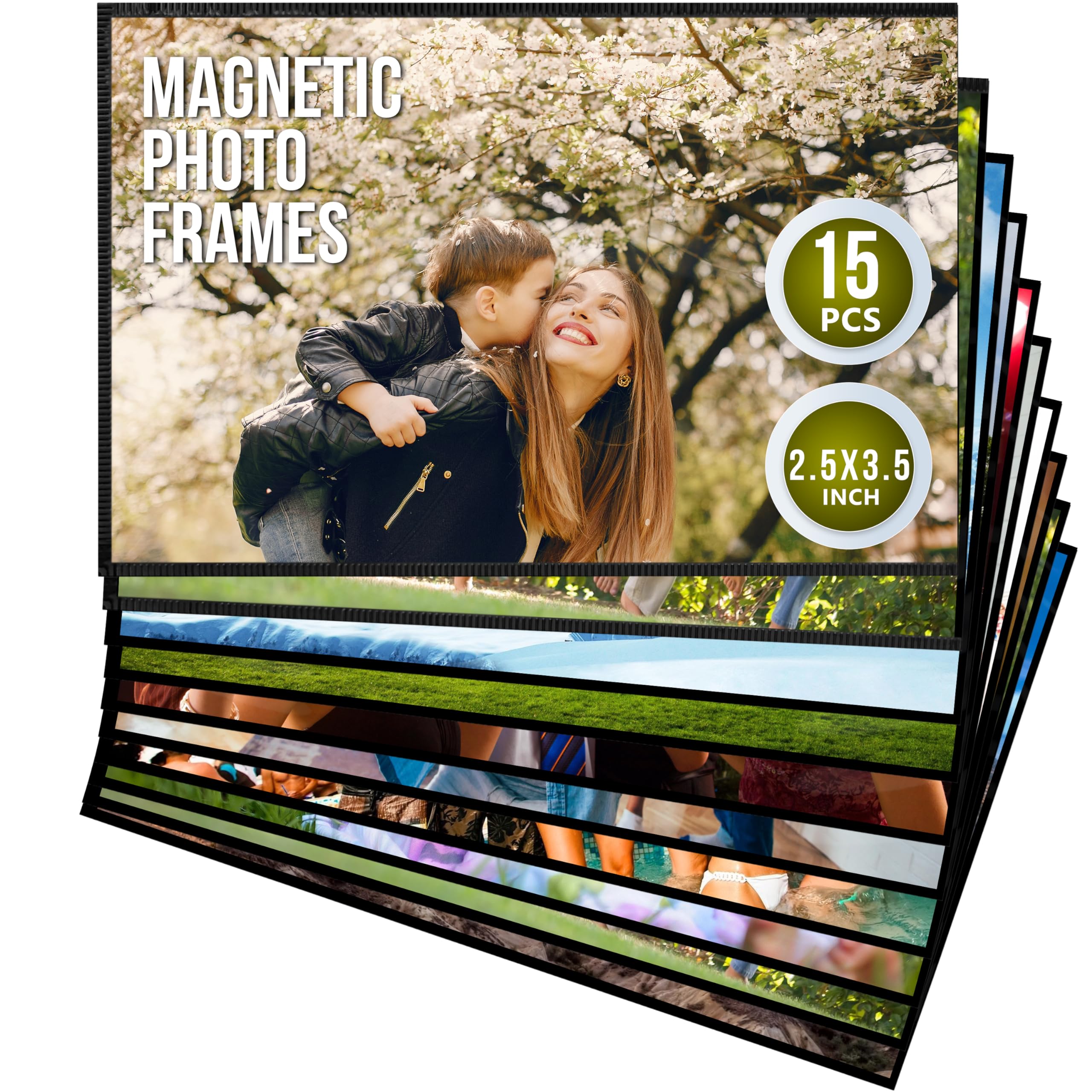 15 Pack 2.5x3.5 Magnetic Picture Frames for Refrigerator Wallet - Small Magnet Picture Frames for Fridge Magnetic Photo Sleeves 
